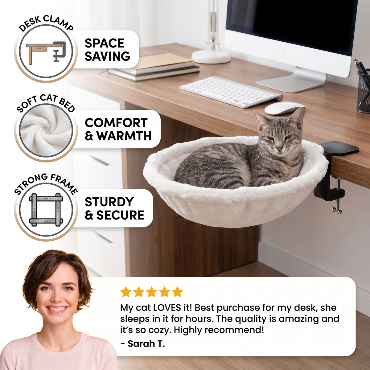 Hanging Cat Hammock for Desks & Shelves – cat product view 2