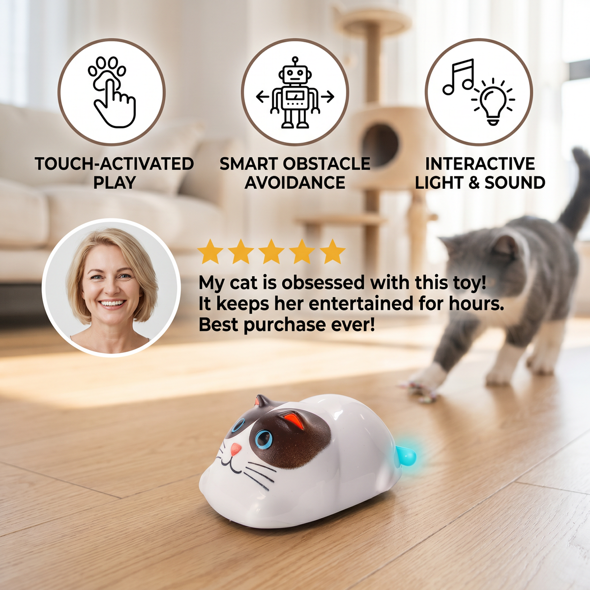 Touch-Activated Smart Cat Robot Toy – cat product view 2