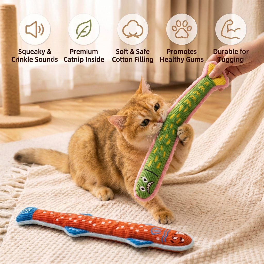 Catnip Crinkle Kicker Toy – Plush Cat Kick & Cuddle Toy – cat product view 3