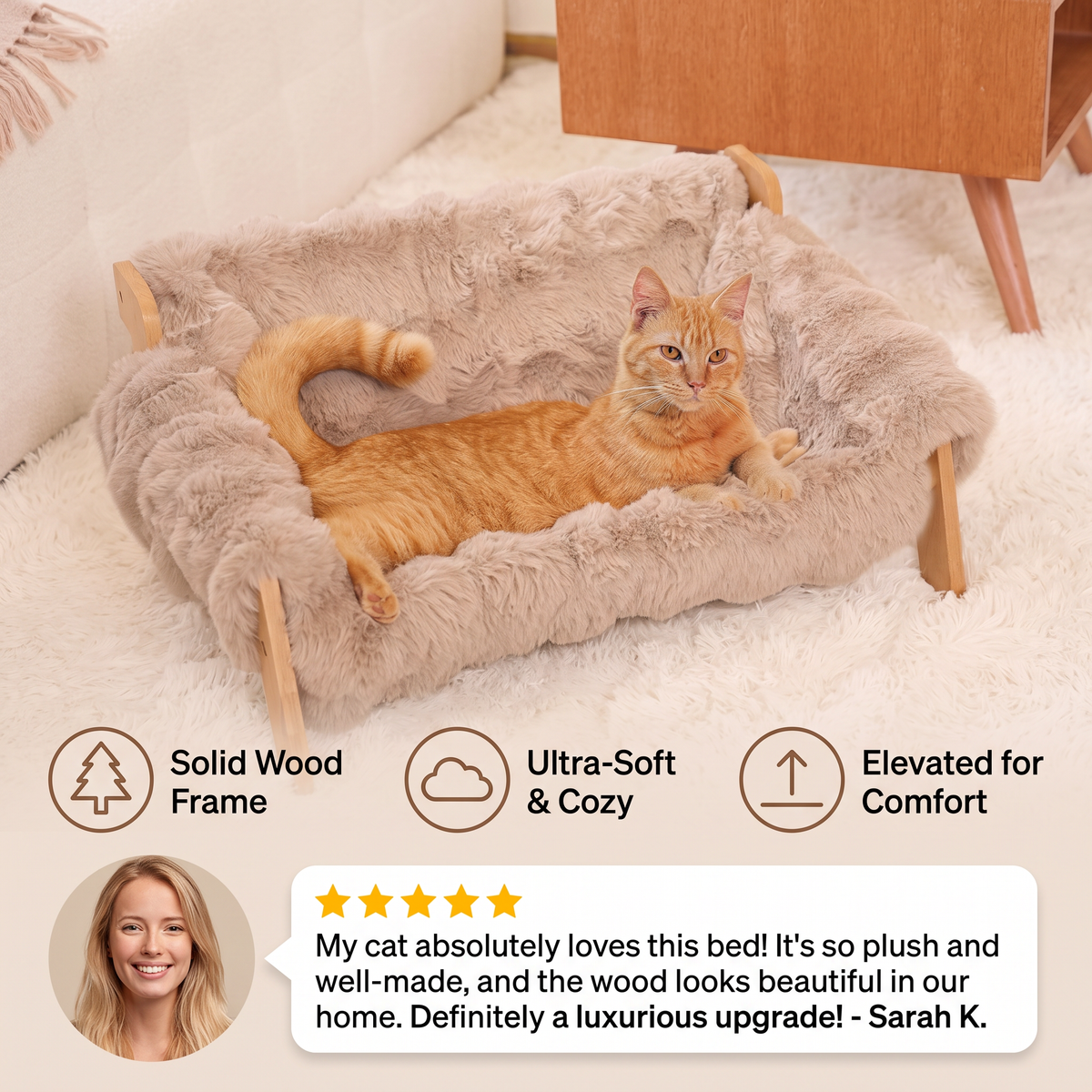 Elevated Solid Wood Cat Couch Bed – cat product view 2