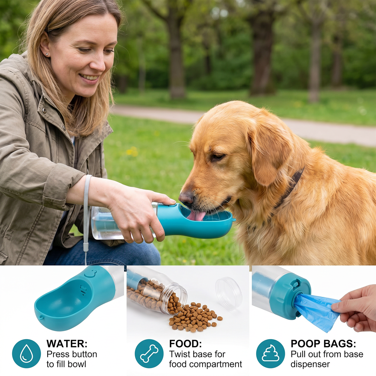 3-in-1 Dog Travel Water Bottle – dog product view 3