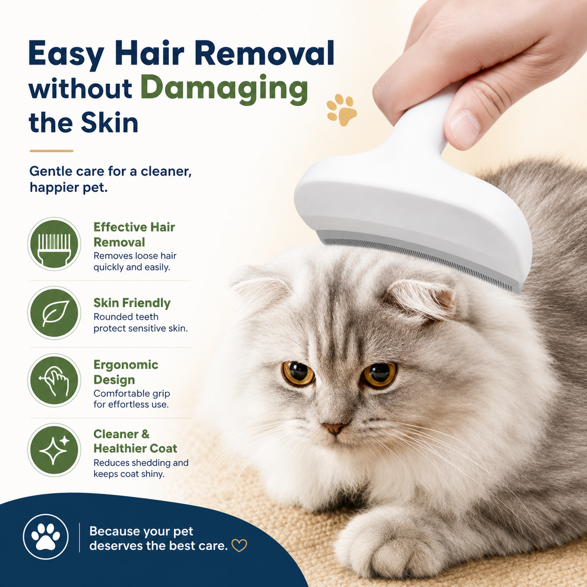 Cat Deshedding Undercoat Rake – Extra-Wide Grooming Tool for Loose Fur & Long Hair – cat product view 3