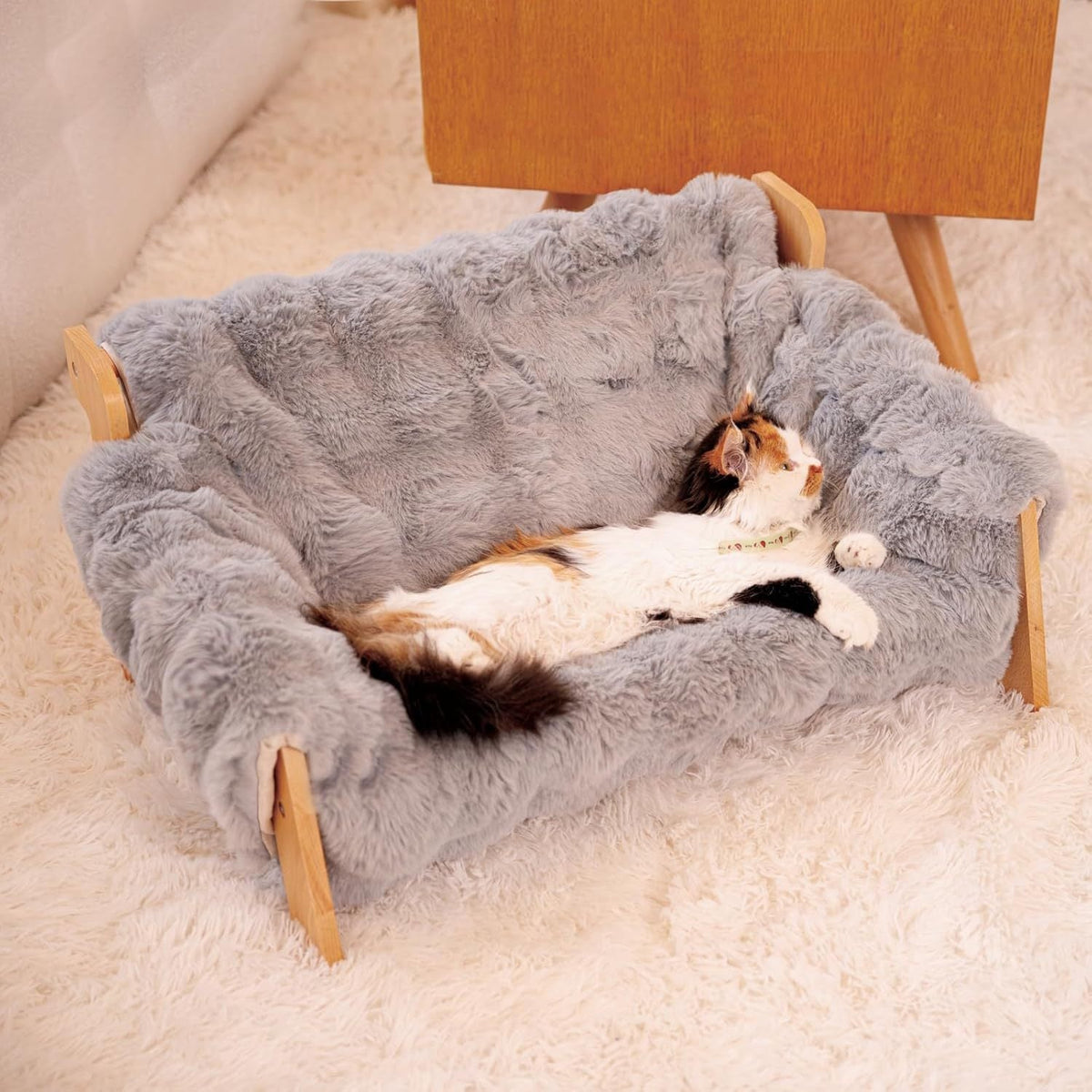 Elevated Solid Wood Cat Couch Bed – cat product view 9