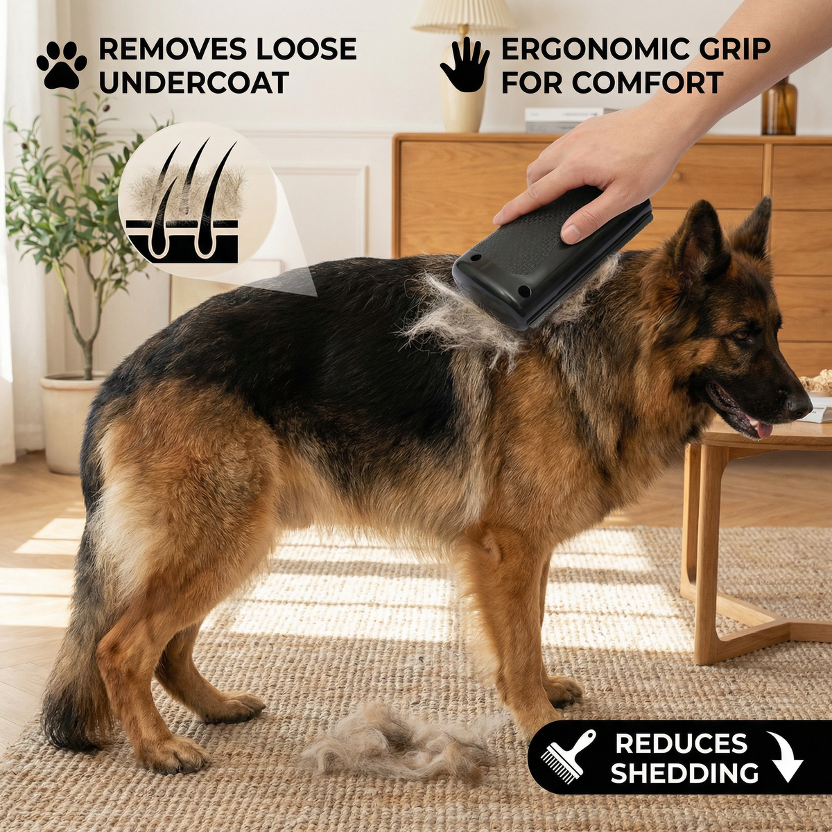 Dog Deshedding Undercoat Brush – dog product view 3