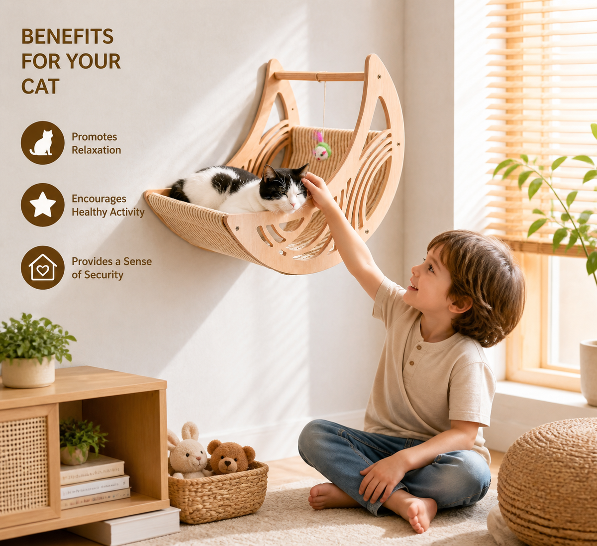 Modern Wooden Moon & Star Wall-Mounted Cat Climbing Shelves & Bed Set – cat product view 3
