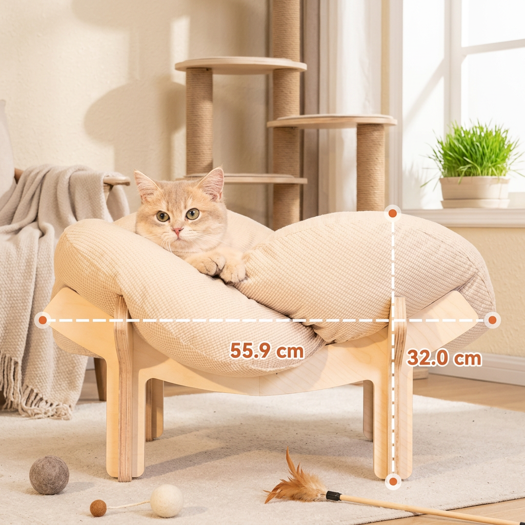 Elevated Wooden Flower Pet Bed with Plush Cushion – cat product view 6