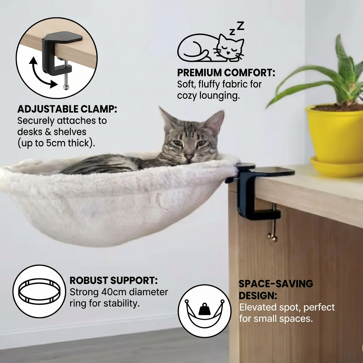 Hanging Cat Hammock for Desks & Shelves – cat product view 3
