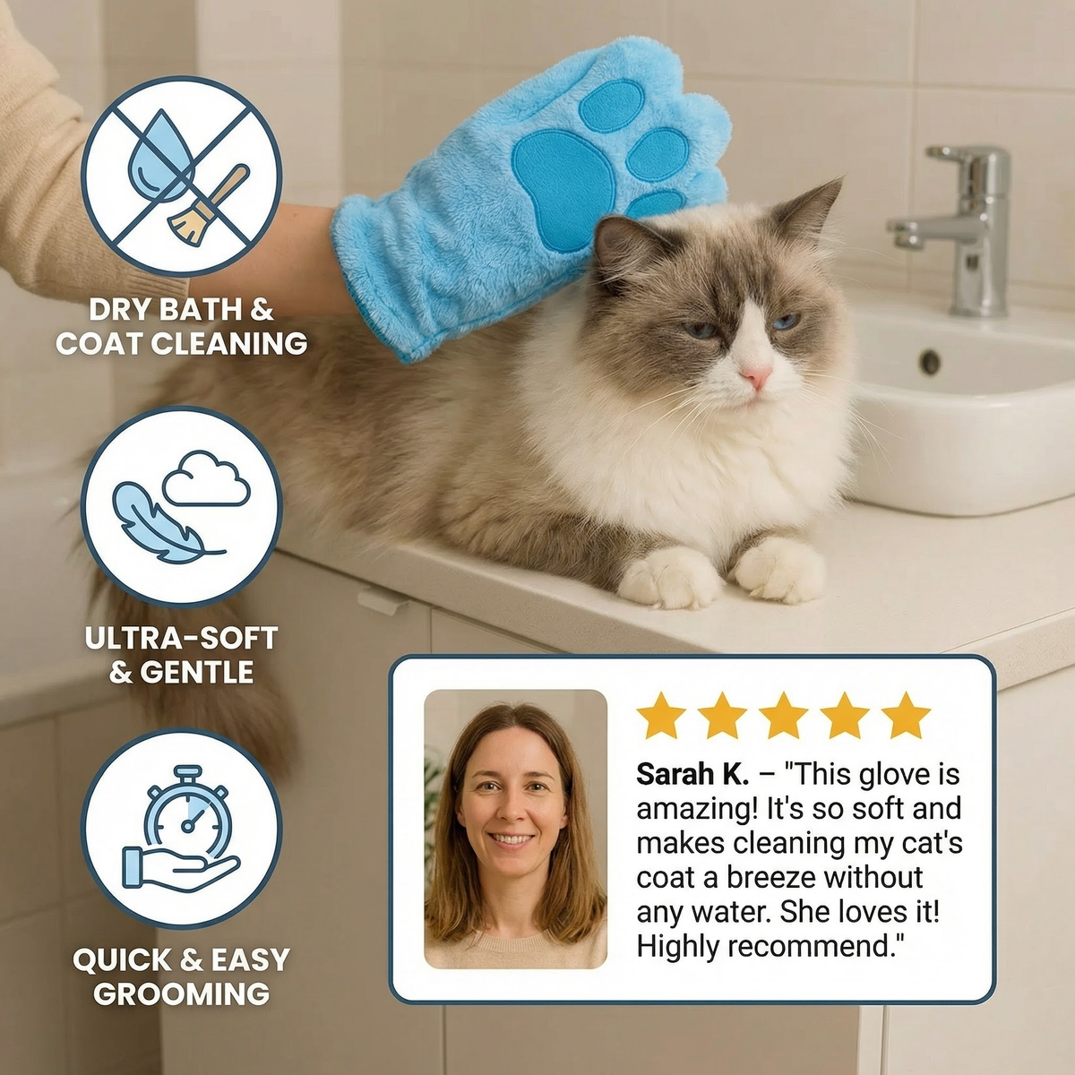 Microfibre Cat Drying Glove – cat product view 2