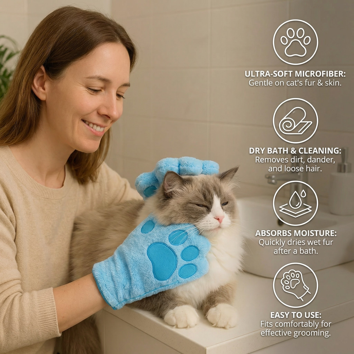 Microfibre Cat Drying Glove – cat product view 3