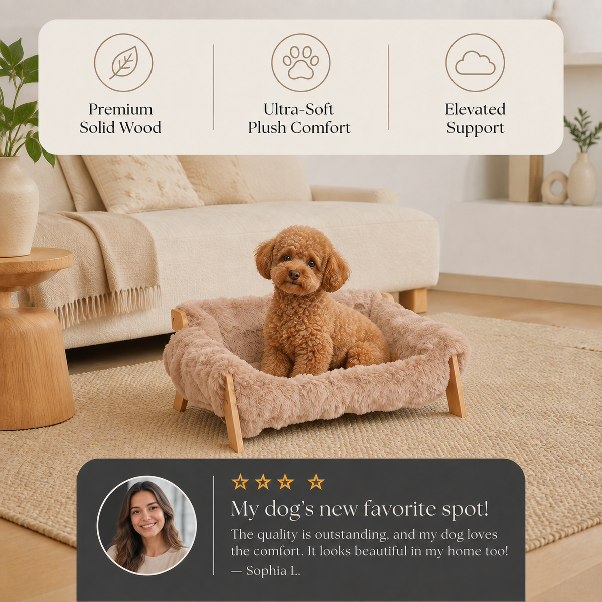 Elevated Solid Wood Dog Couch Bed – dog product view 2