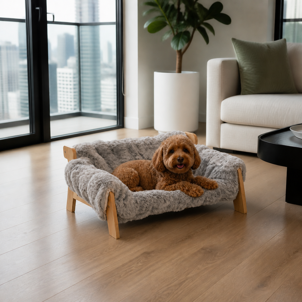 Elevated Solid Wood Dog Couch Bed – dog product view 1