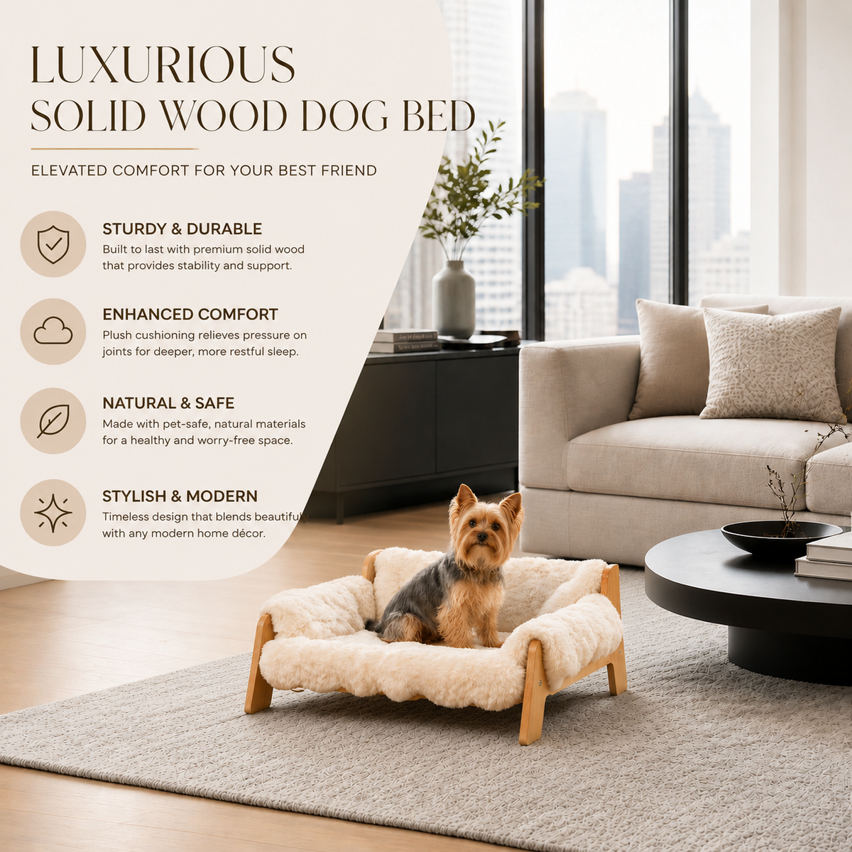 Elevated Solid Wood Dog Couch Bed – dog product view 4