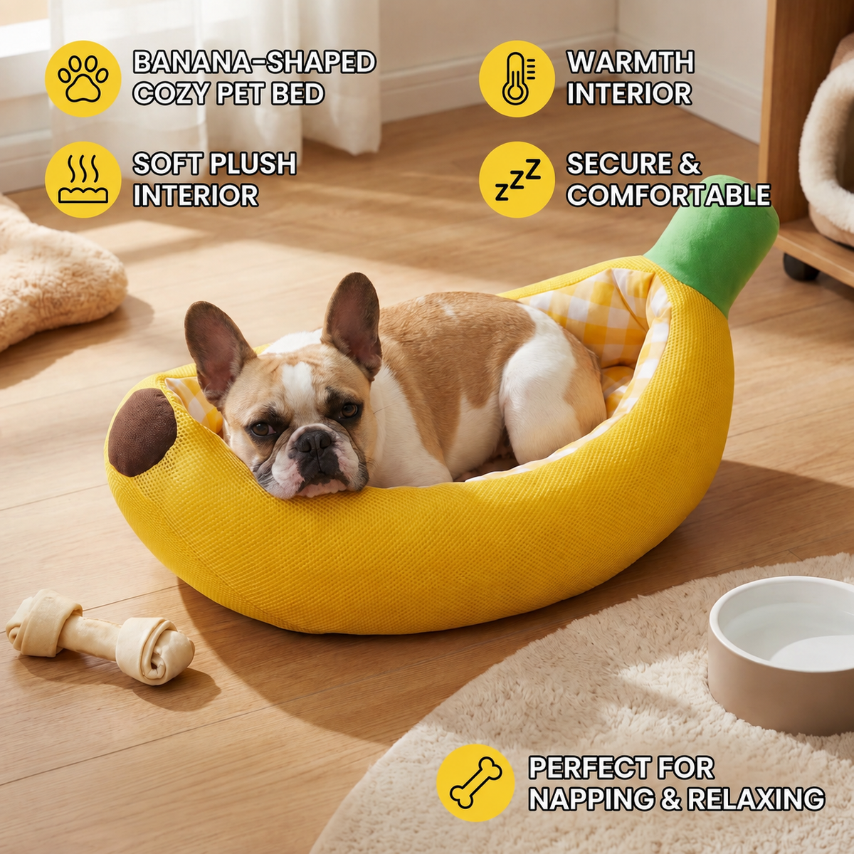 Banana-Shaped Cosy Dog Bed – dog product view 3