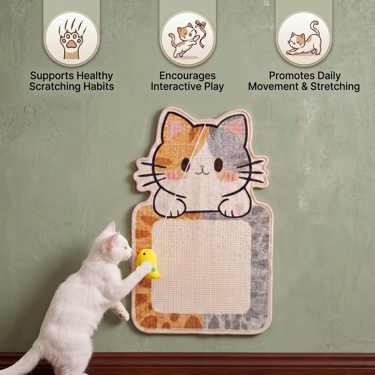2-in-1 Wall-Mounted Cat Scratcher & Interactive Play Toy – cat product view 3