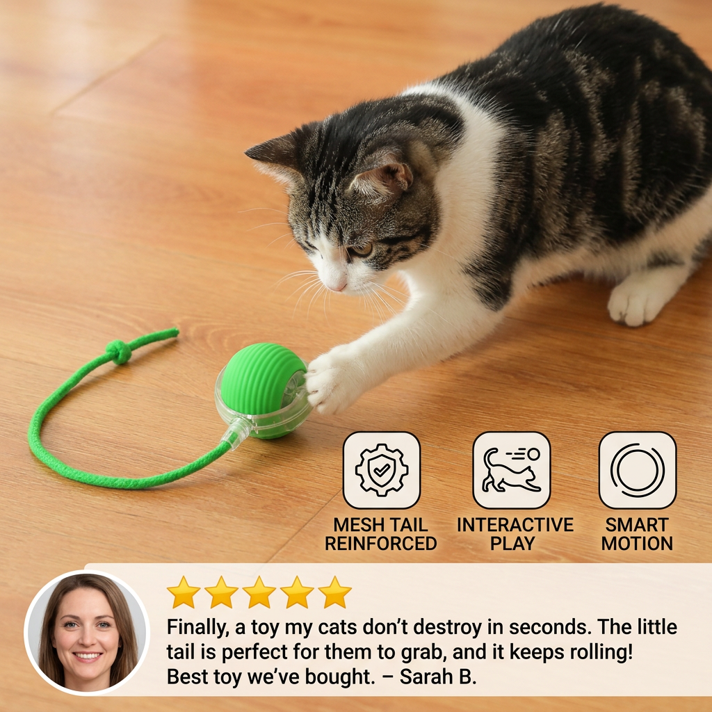 Smart Rolling Cat Ball with Mesh Tail – cat product view 2