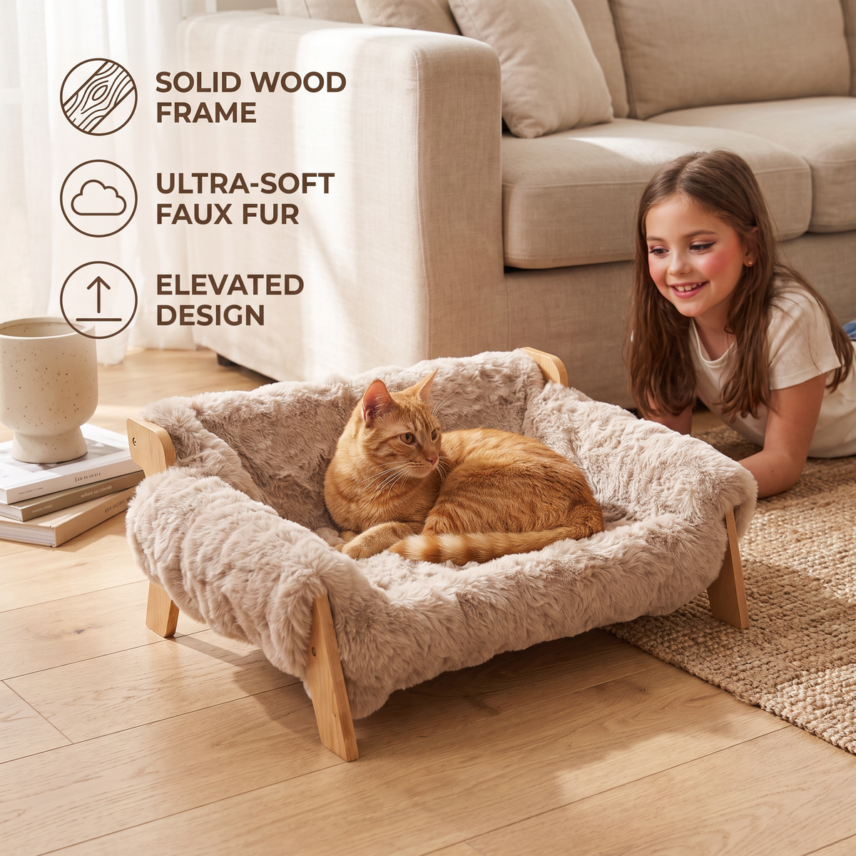 Elevated Solid Wood Cat Couch Bed – cat product view 4