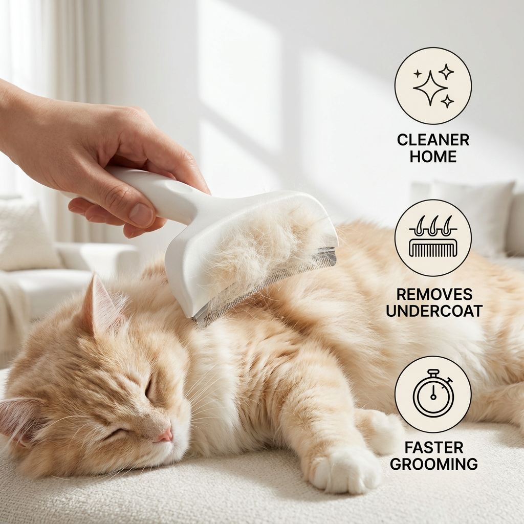 Cat Deshedding Undercoat Rake – Extra-Wide Grooming Tool for Loose Fur & Long Hair – cat product view 4