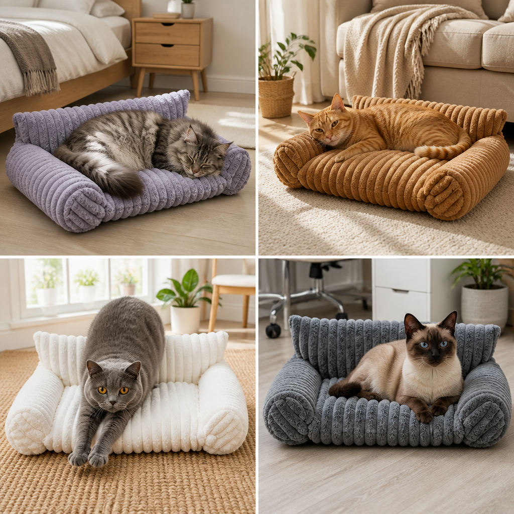 Fluffy Cloud Cat Sofa Bed with Soft Bolsters & Washable Covers – cat product view 6