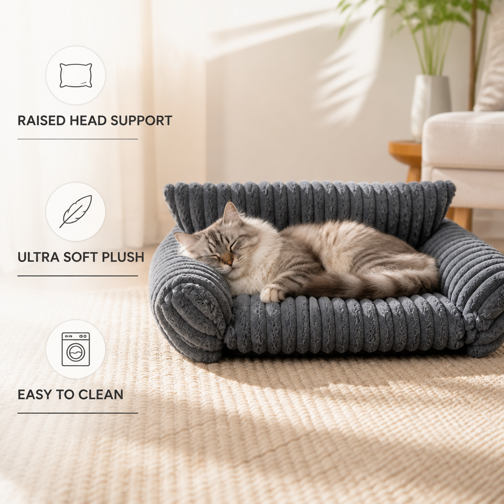 Fluffy Cloud Cat Sofa Bed with Soft Bolsters & Washable Covers – cat product view 4