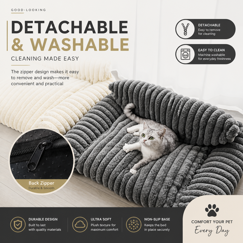 Fluffy Cloud Cat Sofa Bed with Soft Bolsters & Washable Covers – cat product view 5
