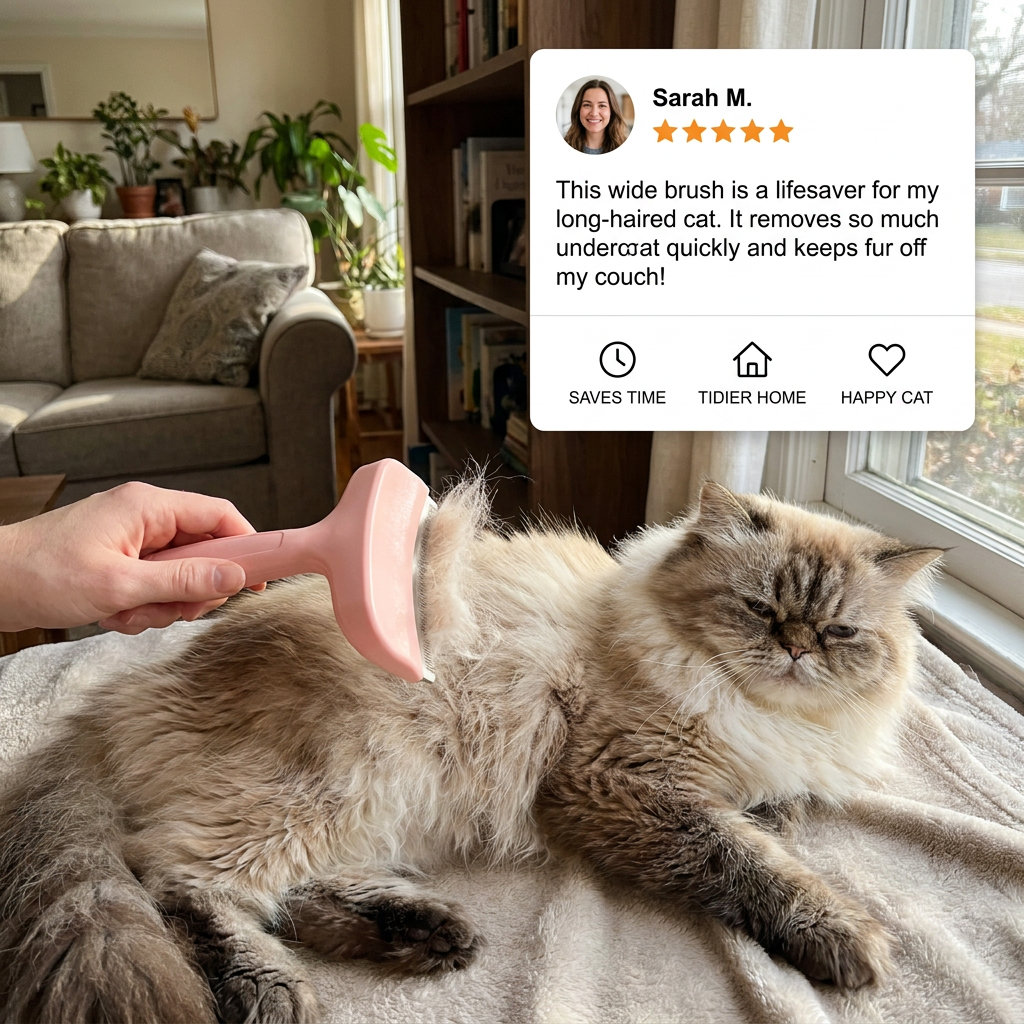 Cat Deshedding Undercoat Rake – Extra-Wide Grooming Tool for Loose Fur & Long Hair – cat product view 2