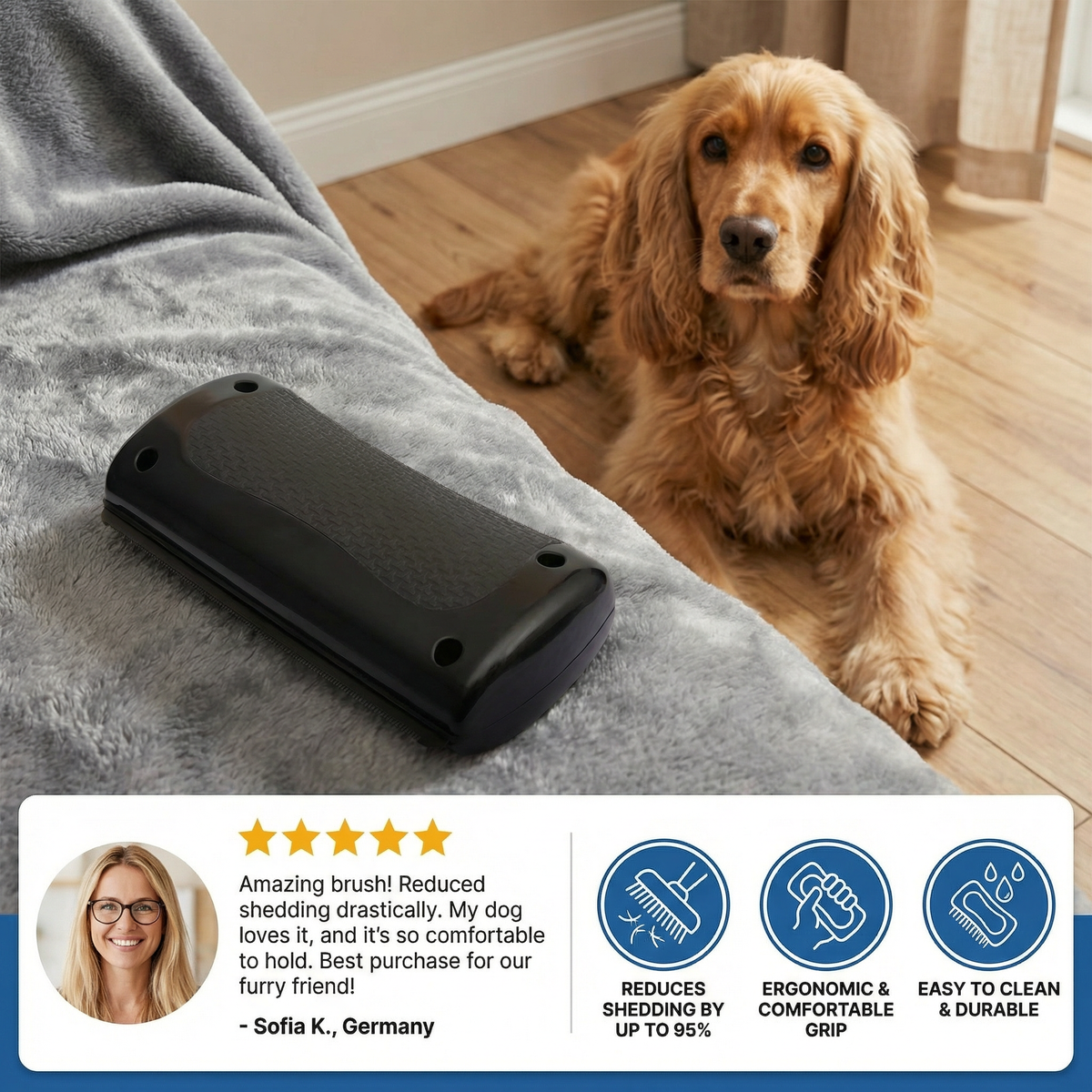 Dog Deshedding Undercoat Brush – dog product view 2