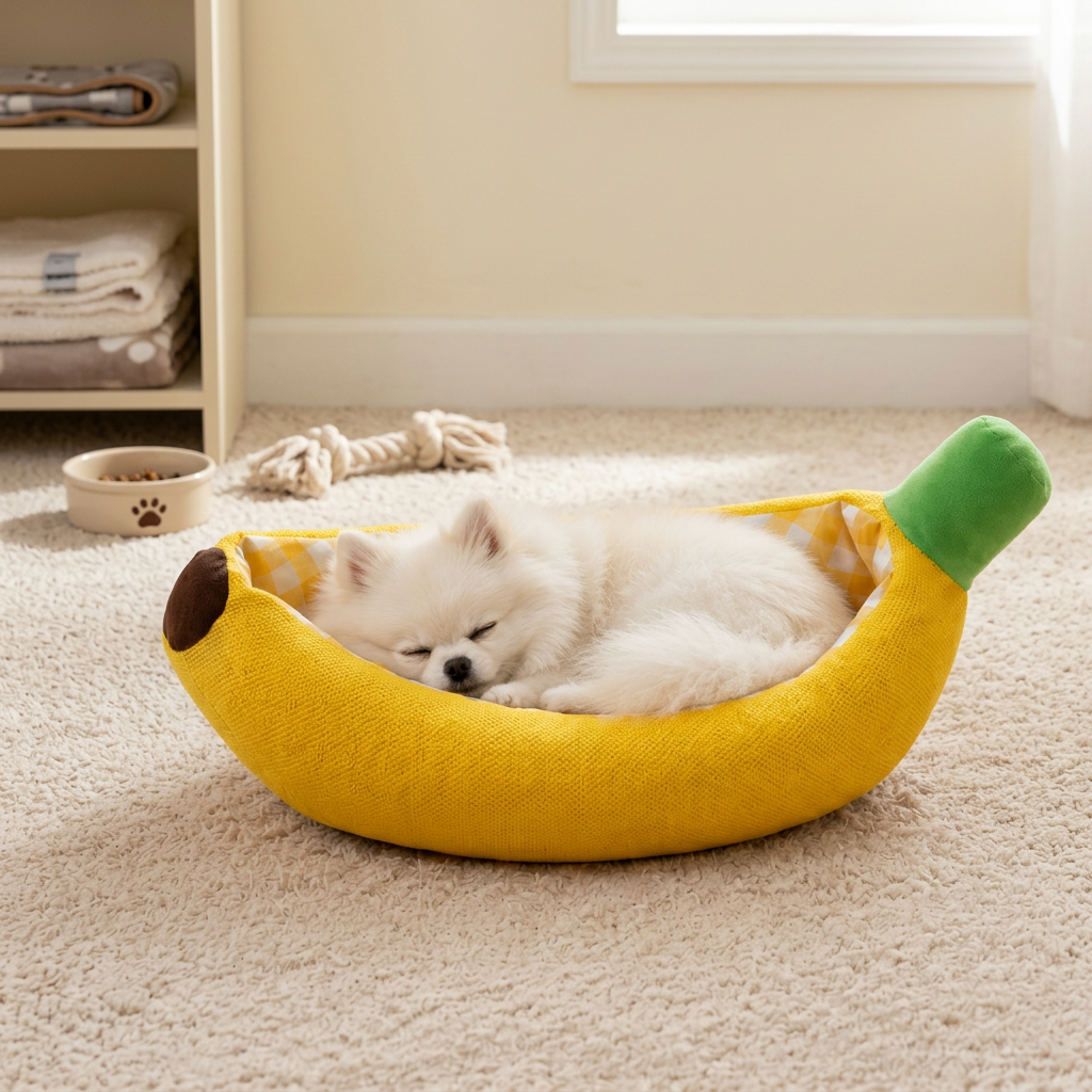 Banana-Shaped Cosy Dog Bed – dog product view 1