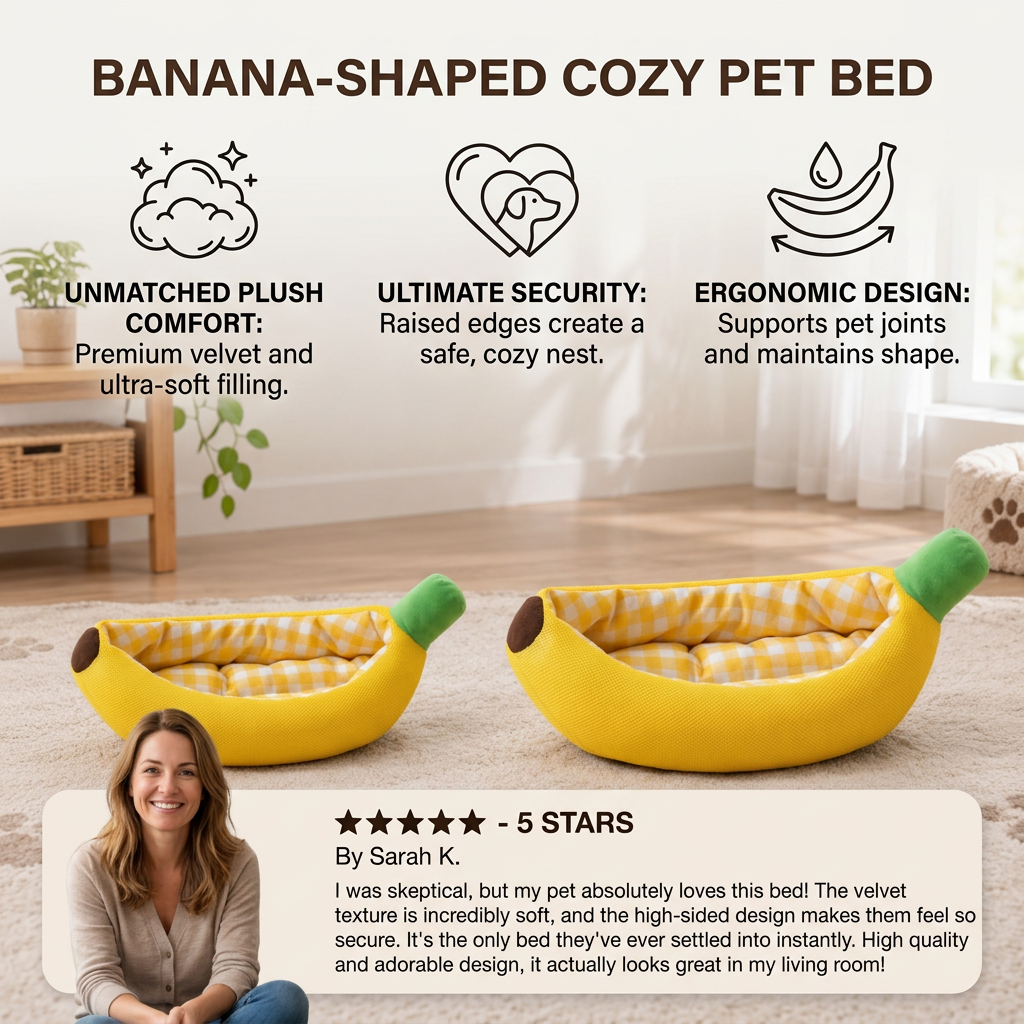 Banana-Shaped Cosy Dog Bed – dog product view 2