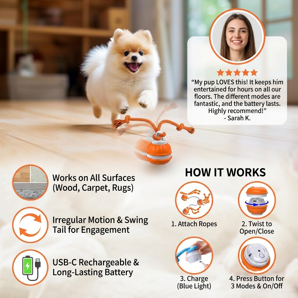 Motion-Sensor Dog Ball with Tug Rope - product image 2