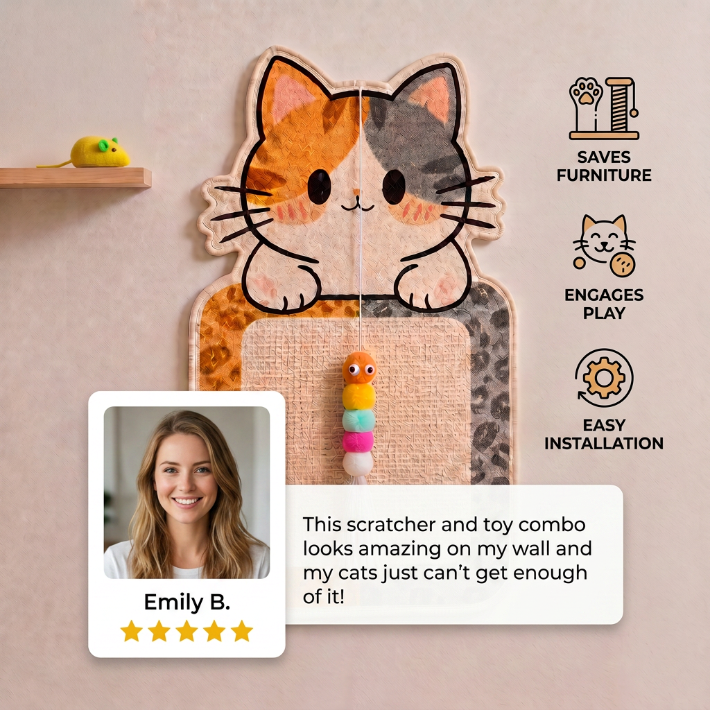 2-in-1 Wall-Mounted Cat Scratcher & Interactive Play Toy – cat product view 2