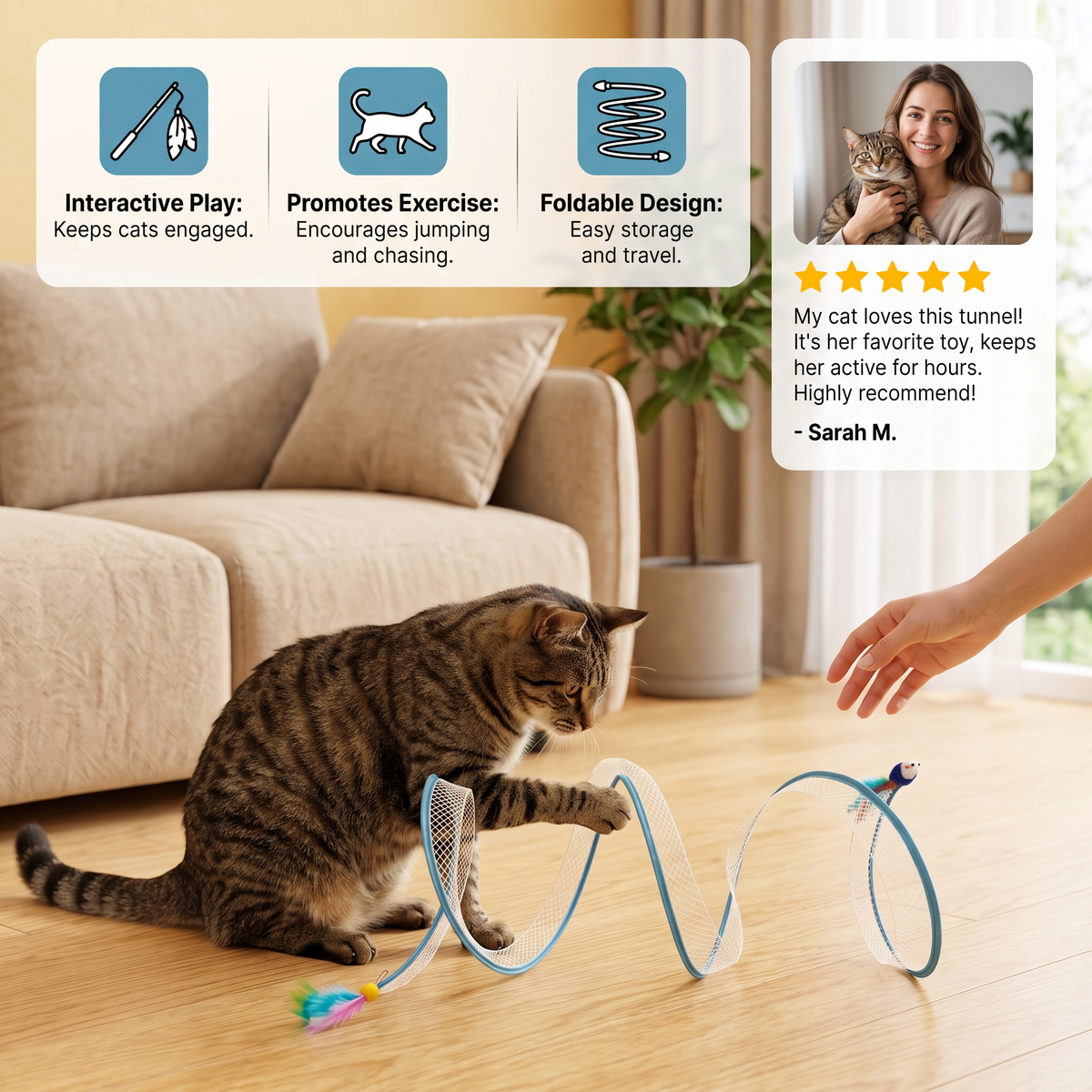 S-Shaped Cat Tunnel Toy – Interactive Foldable Play Tunnel – cat product view 2