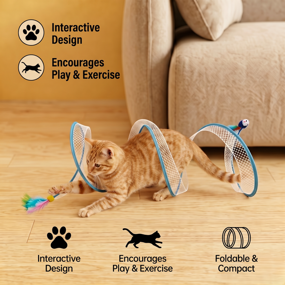 S-Shaped Cat Tunnel Toy – Interactive Foldable Play Tunnel – cat product view 3