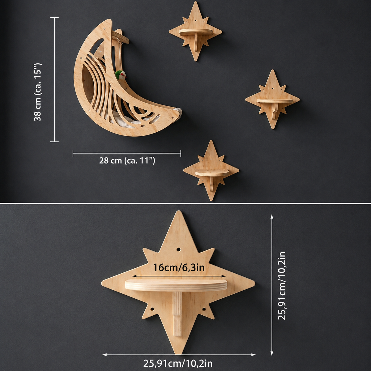 Modern Wooden Moon & Star Wall-Mounted Cat Climbing Shelves & Bed Set – cat product view 5