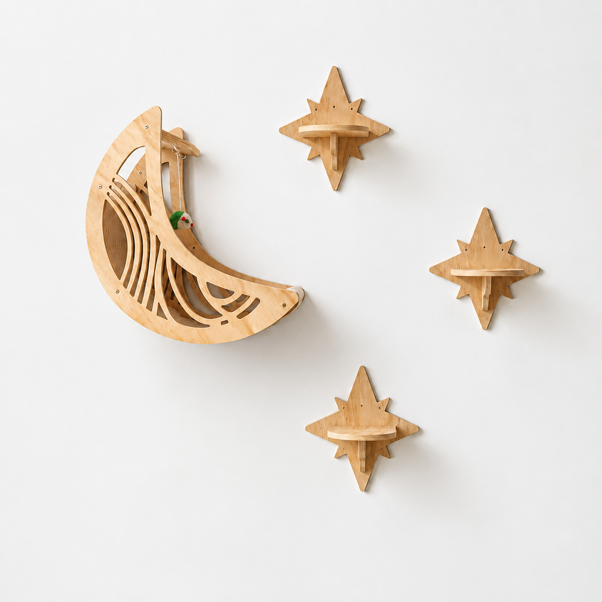 Modern Wooden Moon & Star Wall-Mounted Cat Climbing Shelves & Bed Set – cat product view 7