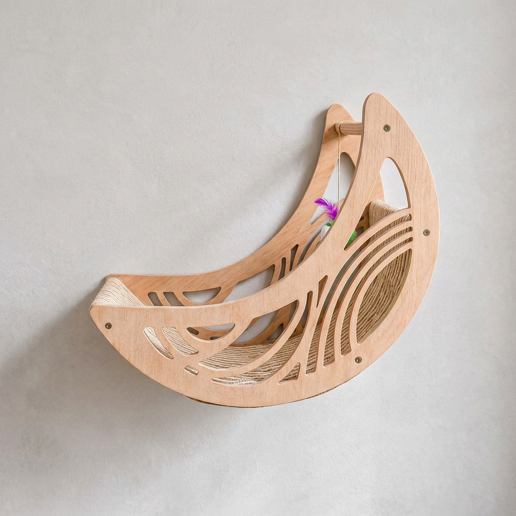 Modern Wooden Moon & Star Wall-Mounted Cat Climbing Shelves & Bed Set – cat product view 6